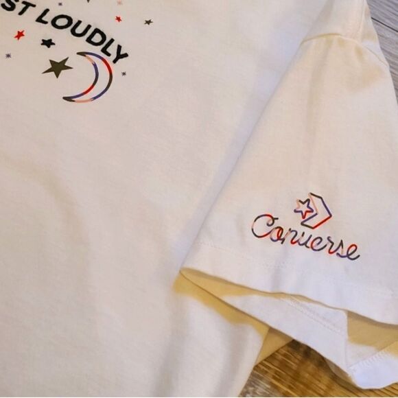 EUC- Converse Women’s Graphic “Exist Loudly” Stars Moon Short Sleeve Tee- Size M - Picture 4 of 5